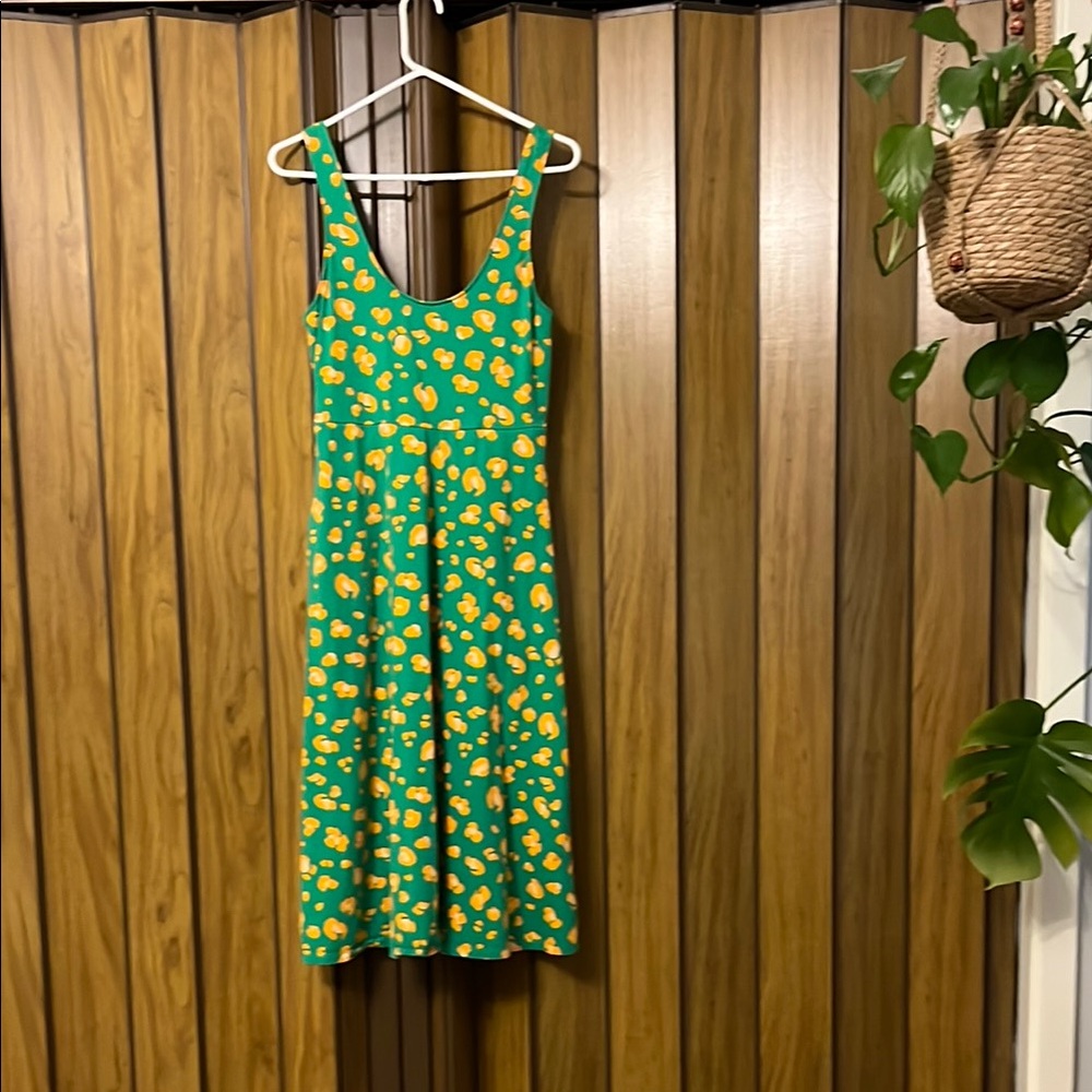 Tabitha Brown for Target: Tank Midi Dress: Green with Orange Leopard Spots: S
